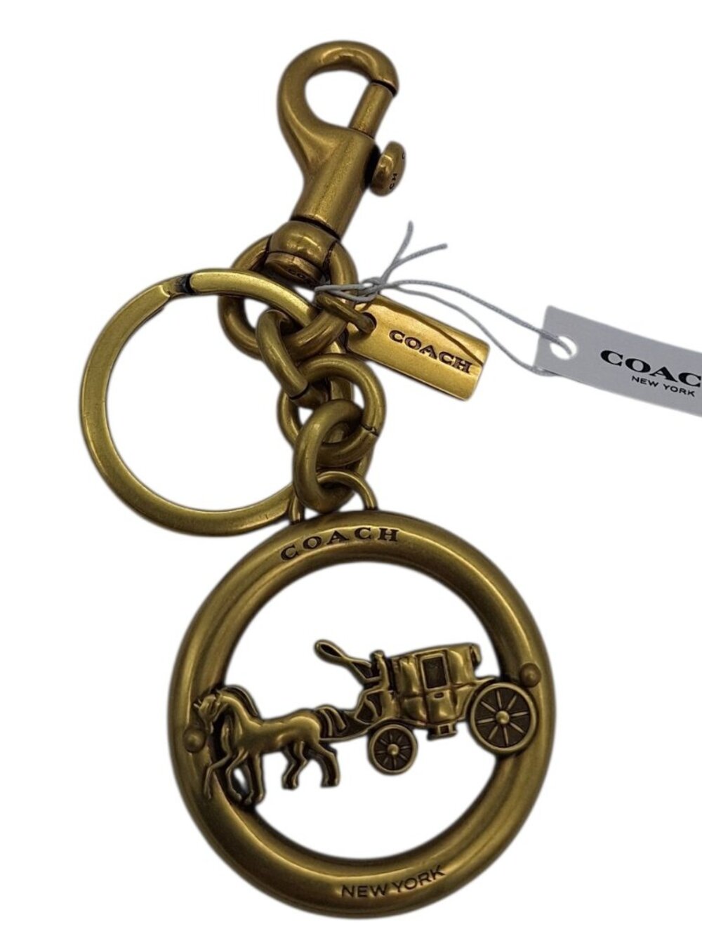Coach Horse and Carriage Antiqued Gold Tone Bag Charm Key Fob NWT